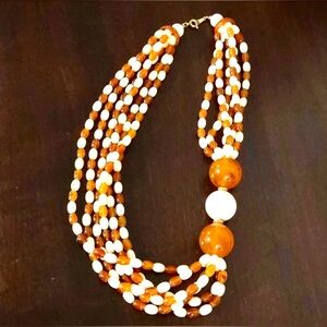Vintage Avon ‘87 Book-Piece Butterscotch and Cream Lucite Multi-Strand Necklace